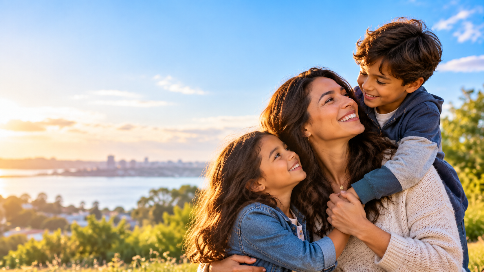 Family together in a warm outdoor setting