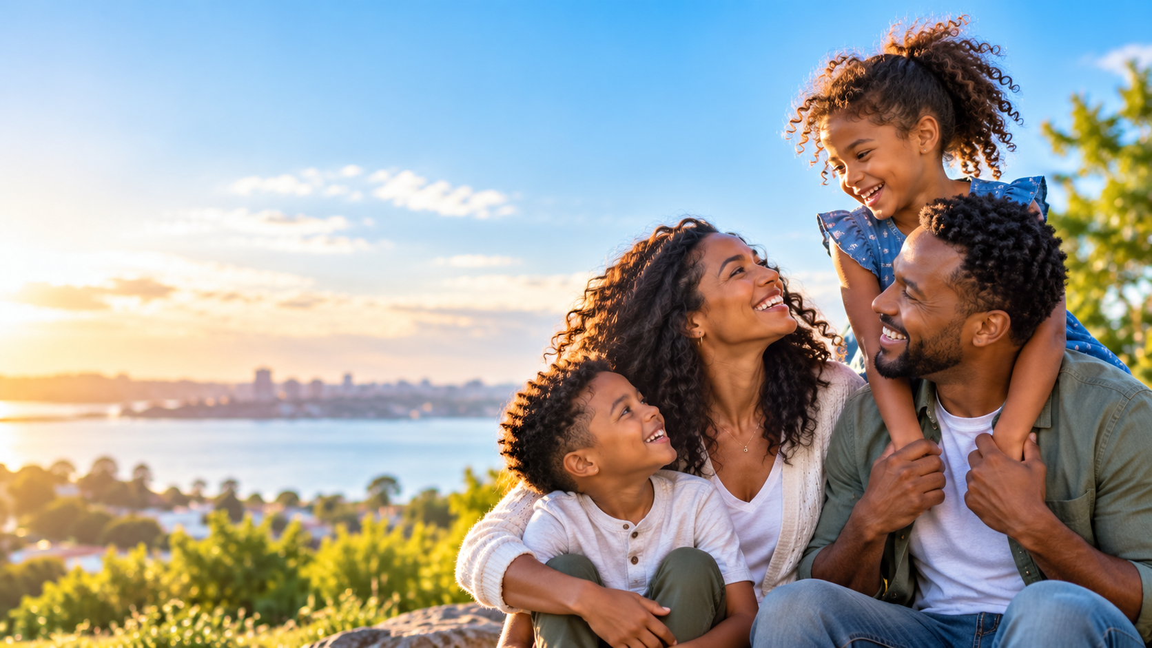 Happy Black family together outdoors