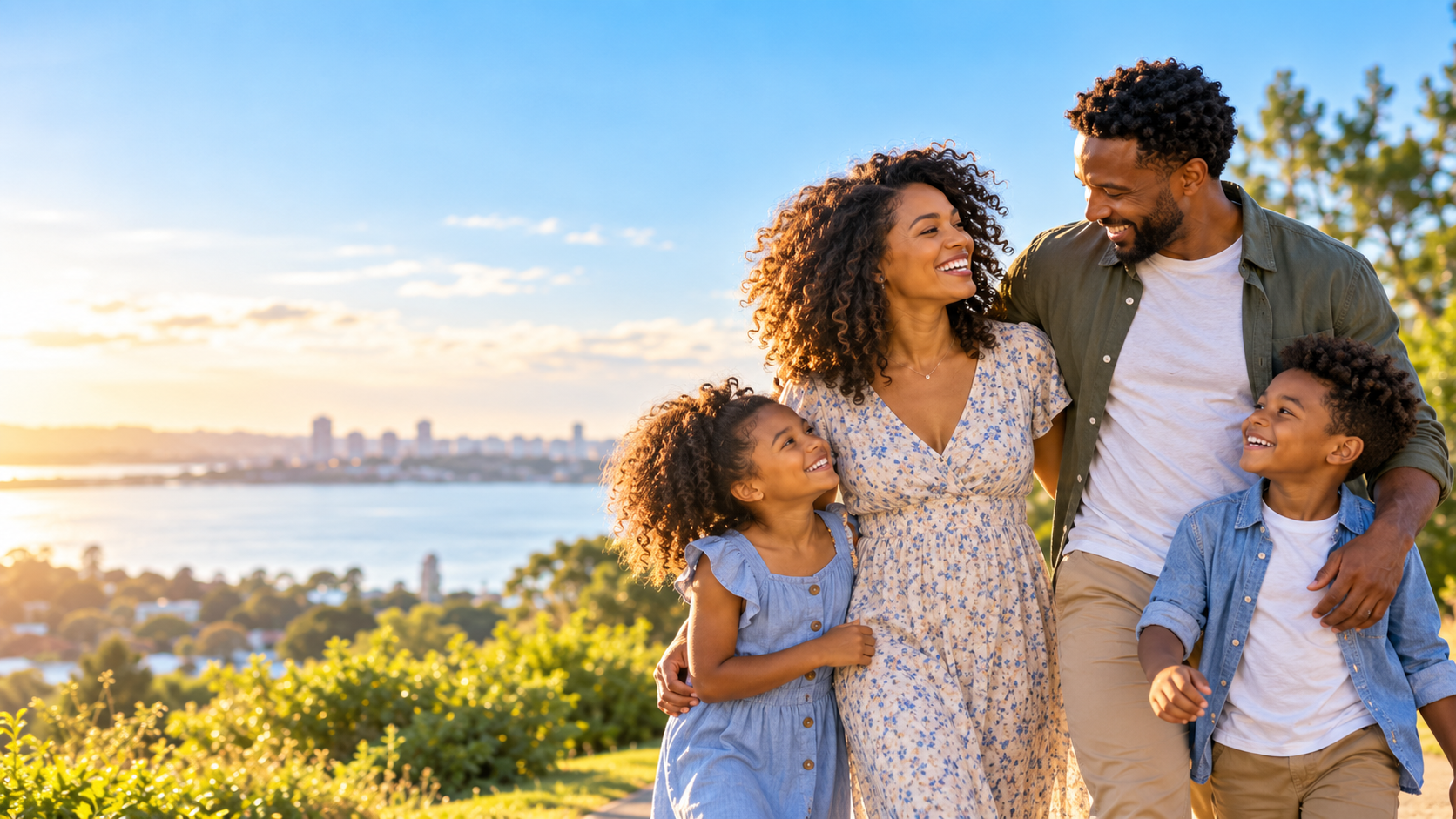 Black family walking together outdoors